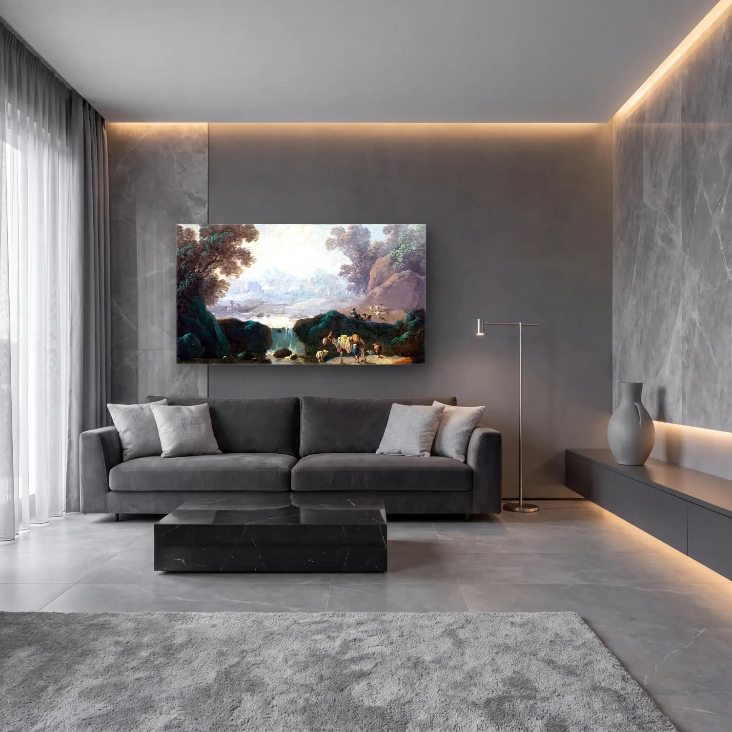 Jean-Baptiste Pillement – Waterfall Landscape in Portugal cam tablo — lüks salon duvarında