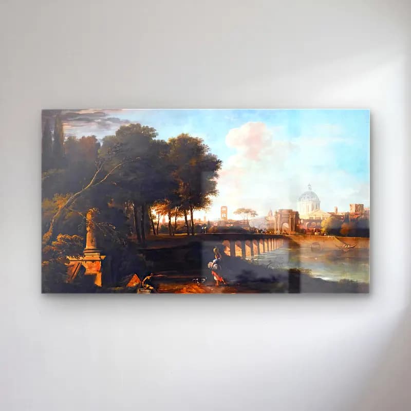 Marco Ricci – A Capriccio Landscape with a Domed Church cam tablo — Marco Ricci – A Capriccio Landscape with a Domed Church — yağlı boya köprü