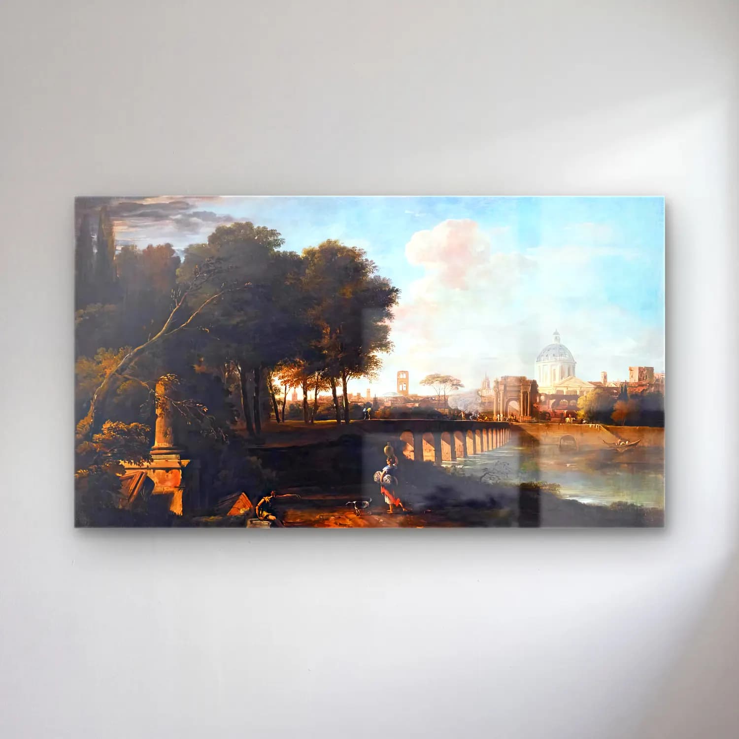 Marco Ricci – A Capriccio Landscape with a Domed Church cam tablo — Marco Ricci – A Capriccio Landscape with a Domed Church — yağlı boya köprü