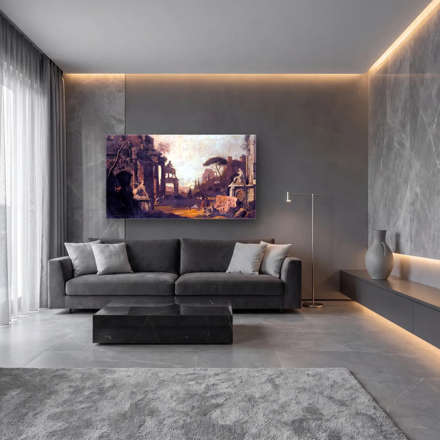 Marco Ricci – Architectural Capriccio cam tablo — lüks salon duvarında