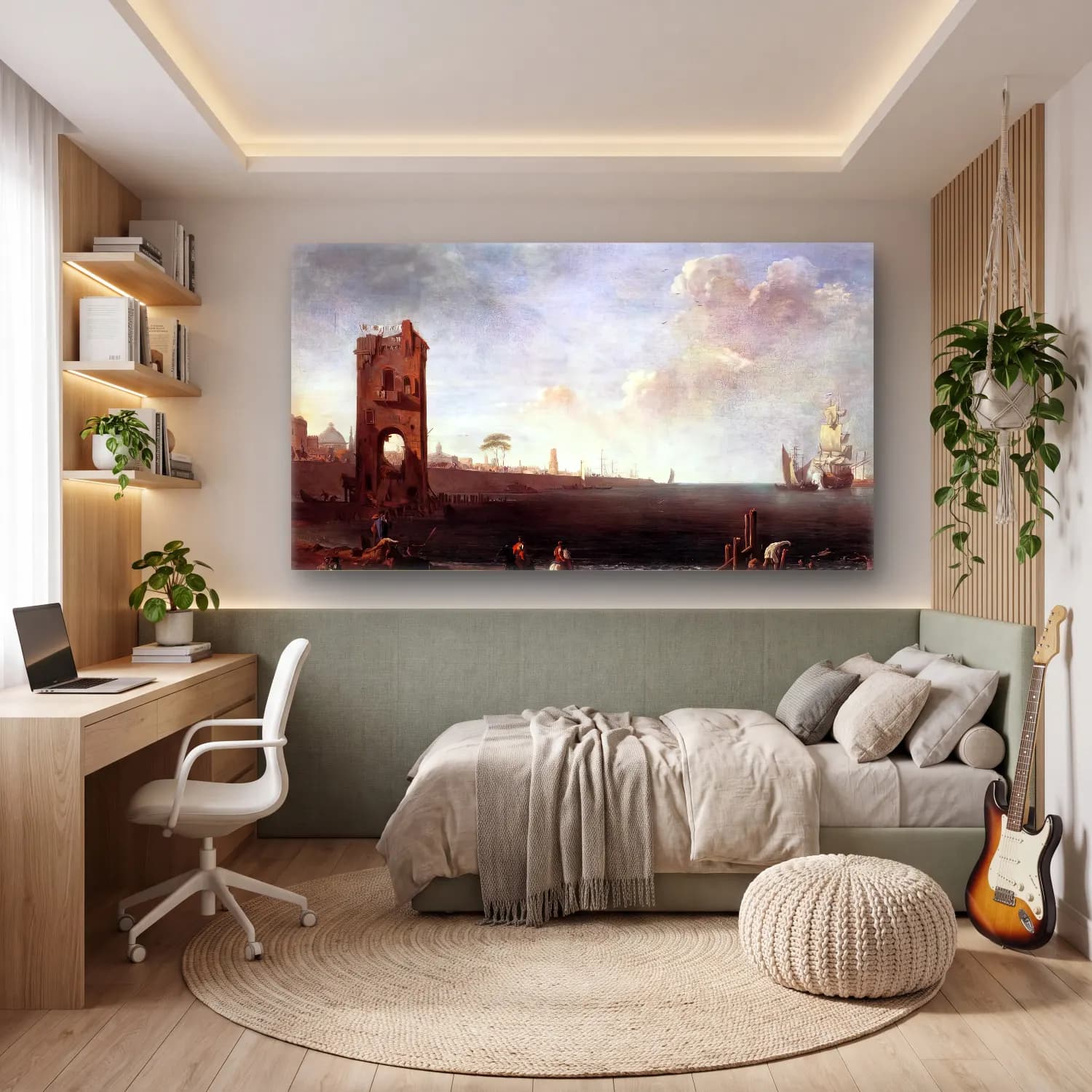Marco Ricci – Coastal View with Tower cam tablo — genç odasında