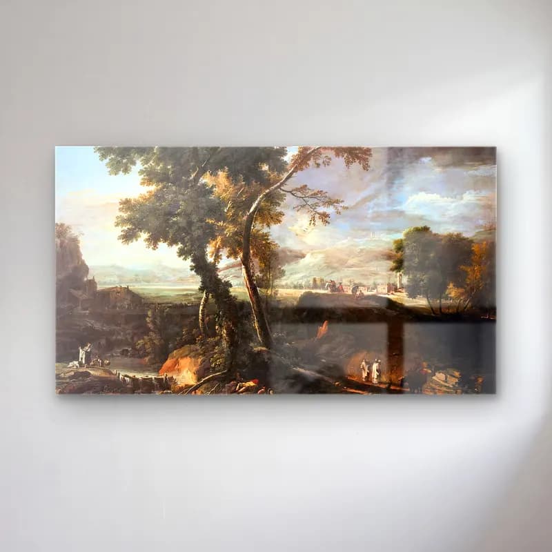 Marco Ricci – Landscape with River and Figures cam tablo — Marco Ricci – Landscape with River and Figures — yağlı boya i̇talyan sahili