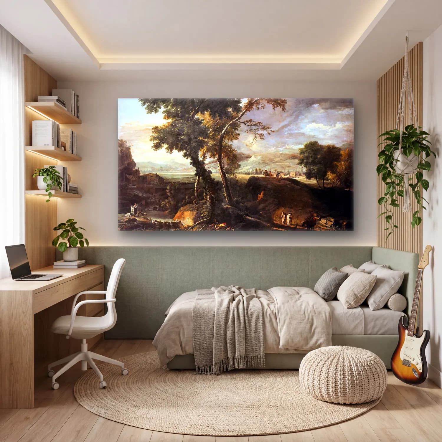 Marco Ricci – Landscape with River and Figures cam tablo — genç odasında