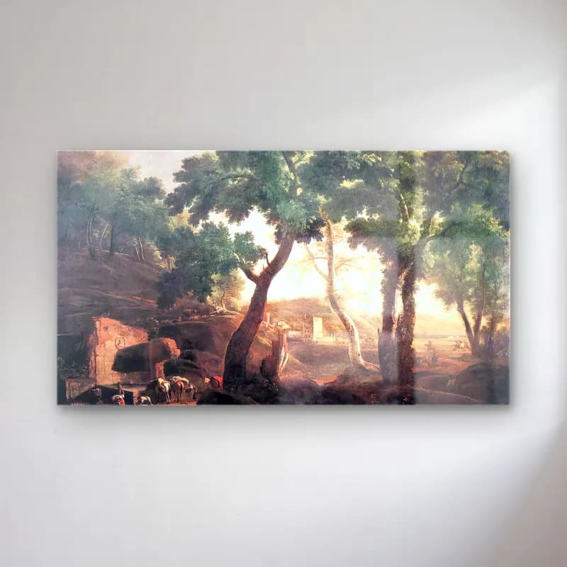 Marco Ricci – Landscape with Watering Horses cam tablo — Marco Ricci – Landscape with Watering Horses — yağlı boya antik kalıntılar