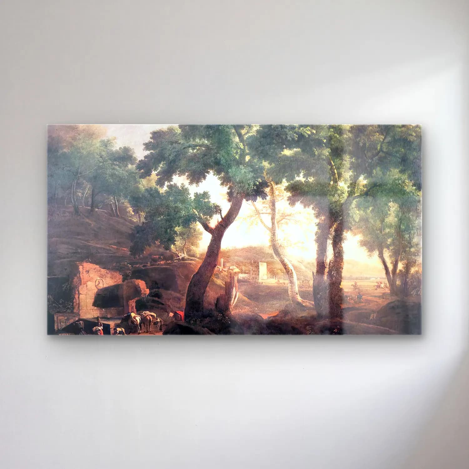 Marco Ricci – Landscape with Watering Horses cam tablo — Marco Ricci – Landscape with Watering Horses — yağlı boya antik kalıntılar