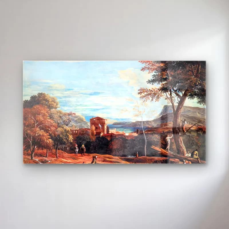 Marco Ricci – Landscape with Woodcutters and Two Horsemen cam tablo — Marco Ricci – Landscape with Woodcutters and Two Horsemen — yağlı boya i̇talyan sahili