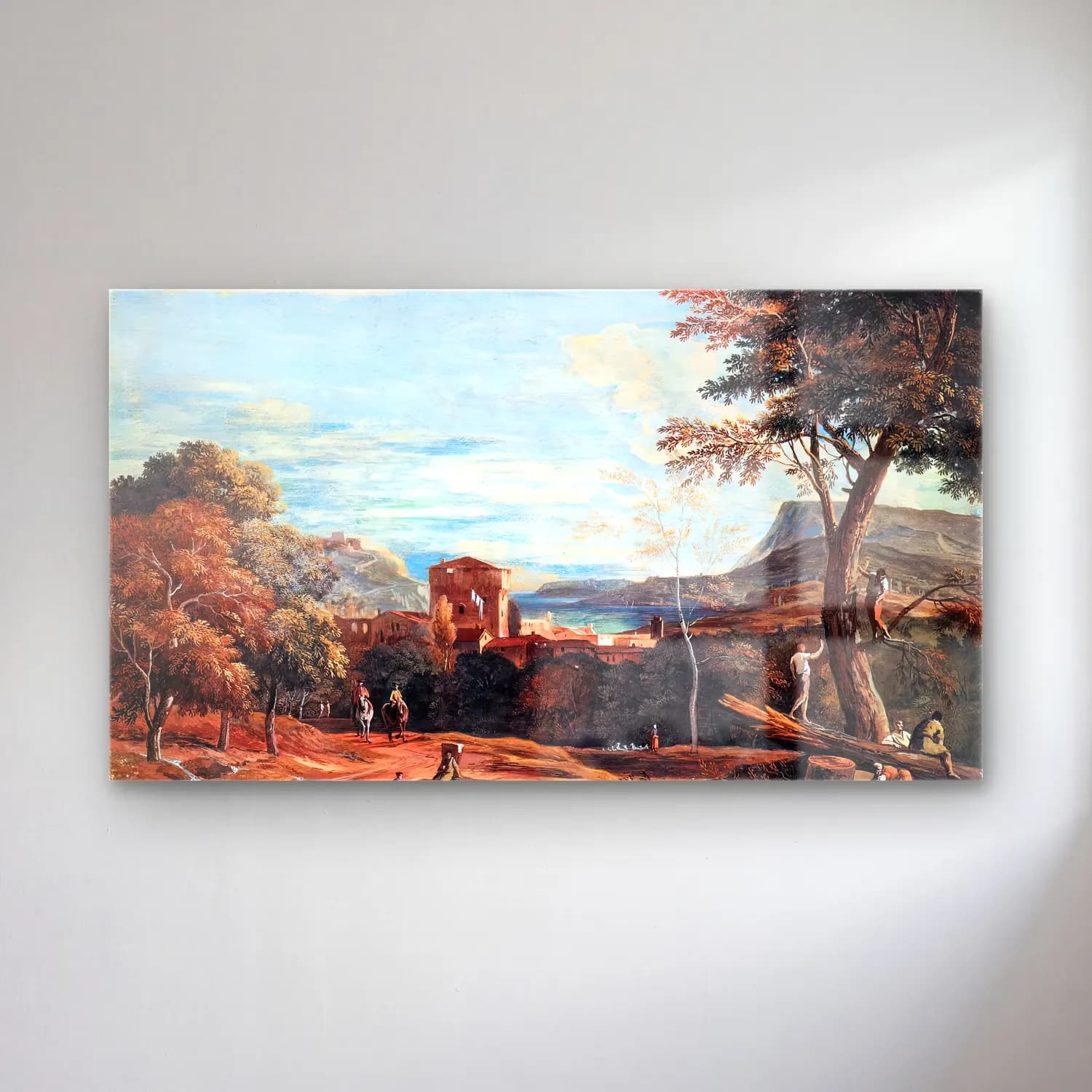 Marco Ricci – Landscape with Woodcutters and Two Horsemen cam tablo — Marco Ricci – Landscape with Woodcutters and Two Horsemen — yağlı boya i̇talyan sahili