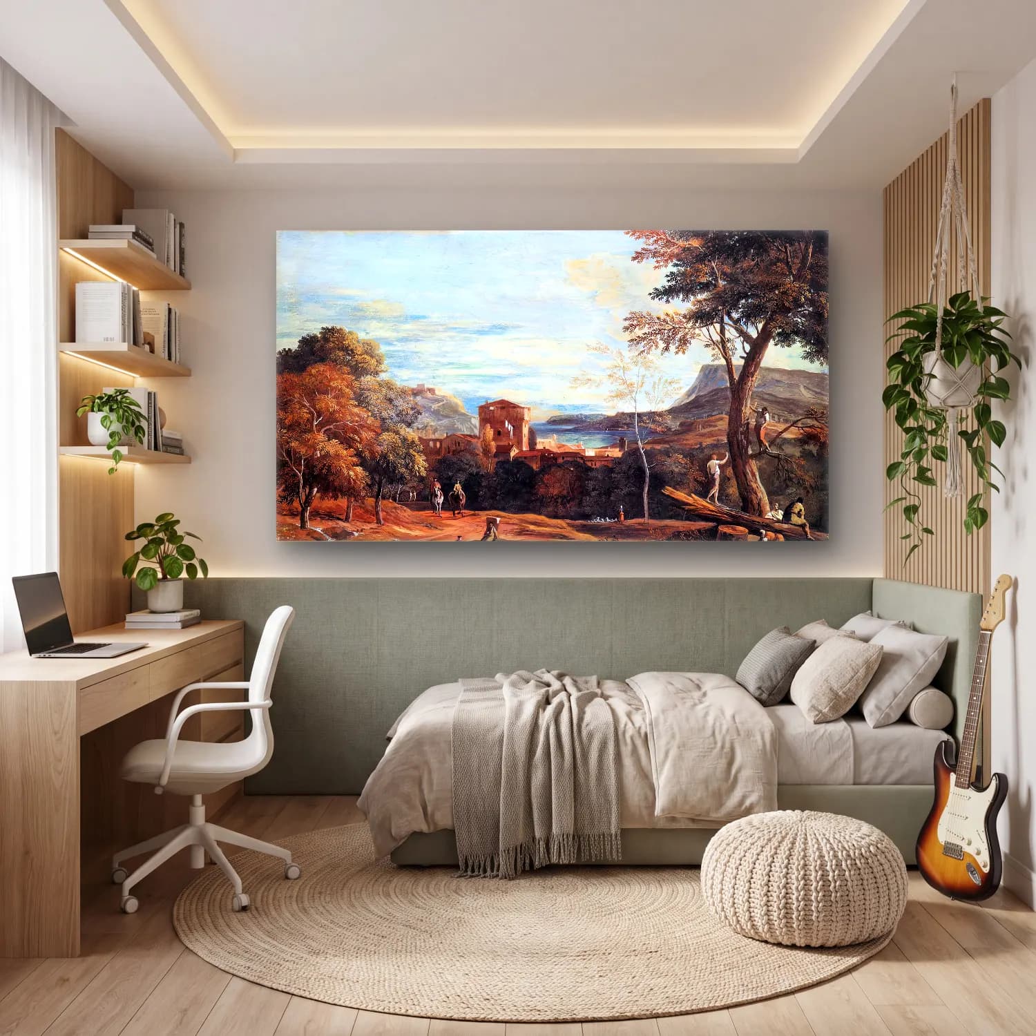 Marco Ricci – Landscape with Woodcutters and Two Horsemen cam tablo — genç odasında
