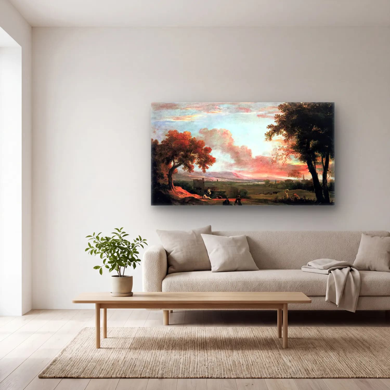 Marco Ricci – Southern Landscape at Twilight cam tablo — açık renk salonda