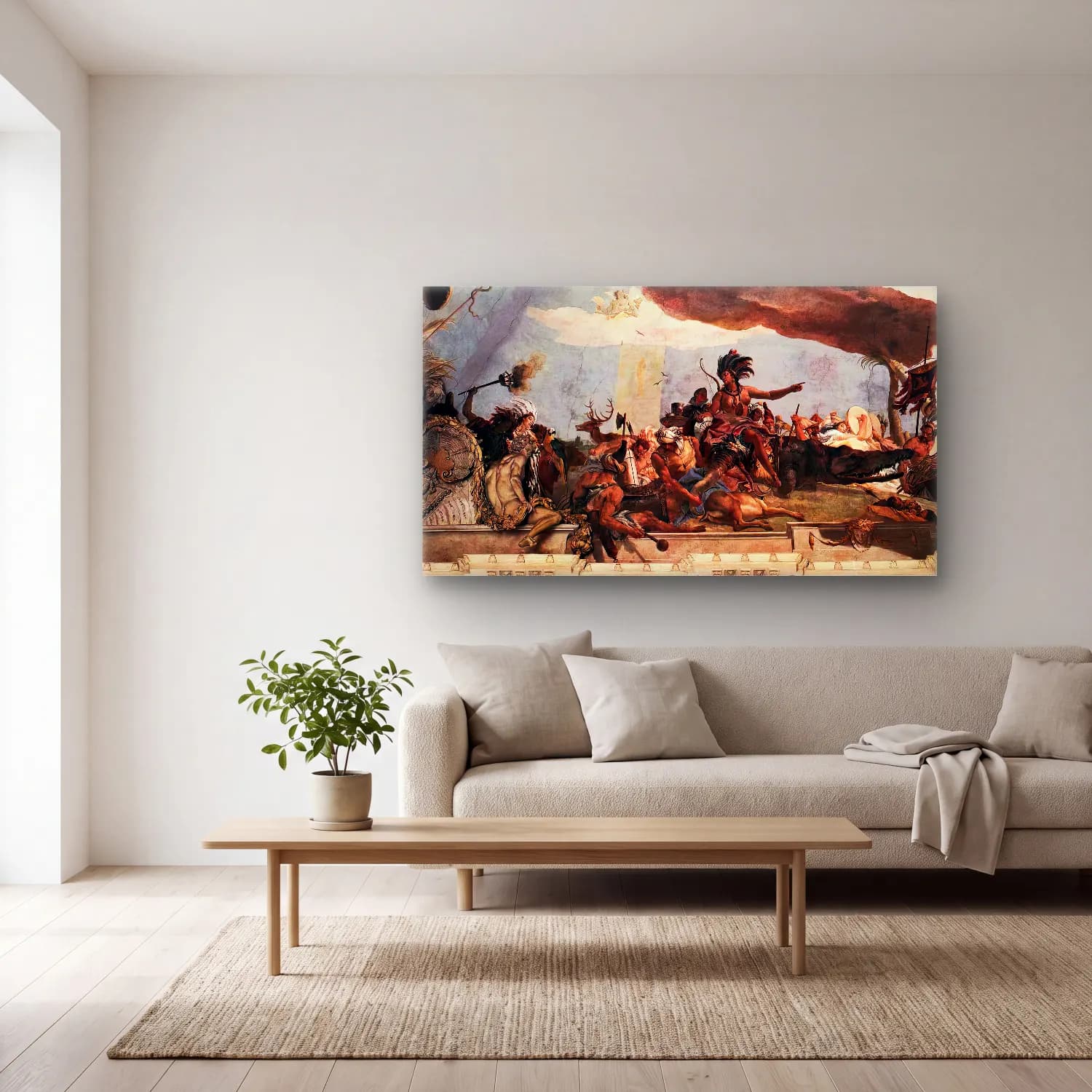 Giovanni Battista Tiepolo – Apollo and the Continents (America, left-hand side) cam tablo — açık renk salonda