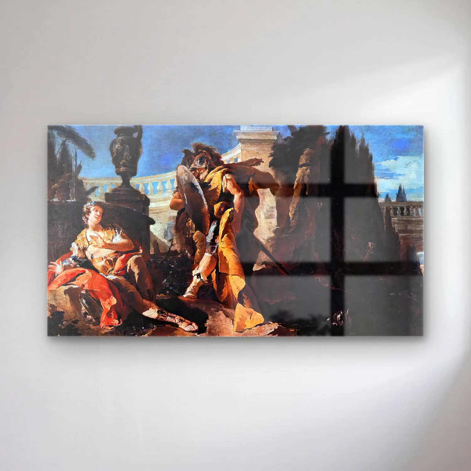 Giovanni Battista Tiepolo – Rinaldo Sees Himself in Ubaldo s Shield cam tablo — Giovanni Battista Tiepolo – Rinaldo Sees Himself in Ubaldo s Shield — yağlı boya savaş sahnesi