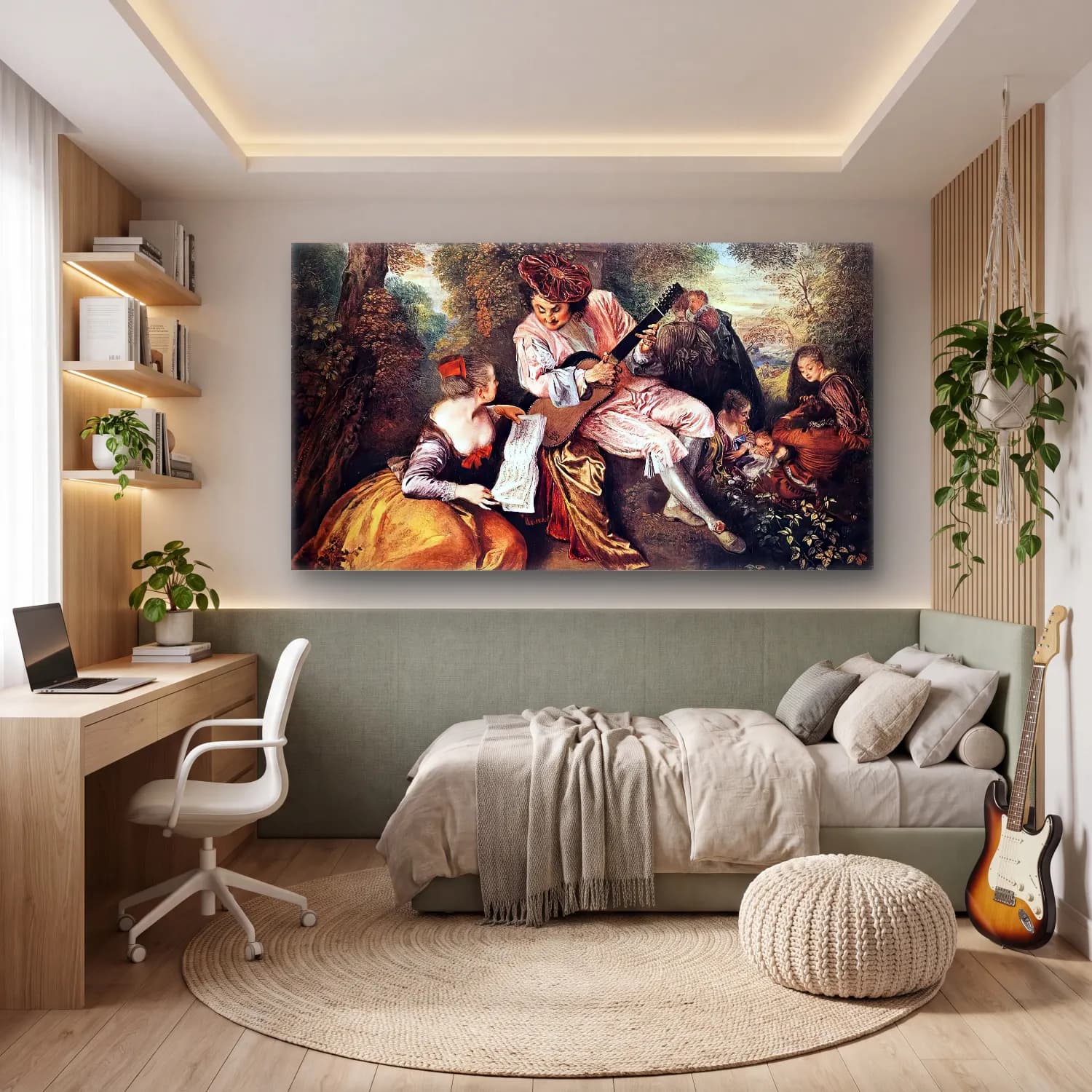 Jean-Antoine Watteau – La gamme d amour (The Love Song) cam tablo — genç odasında