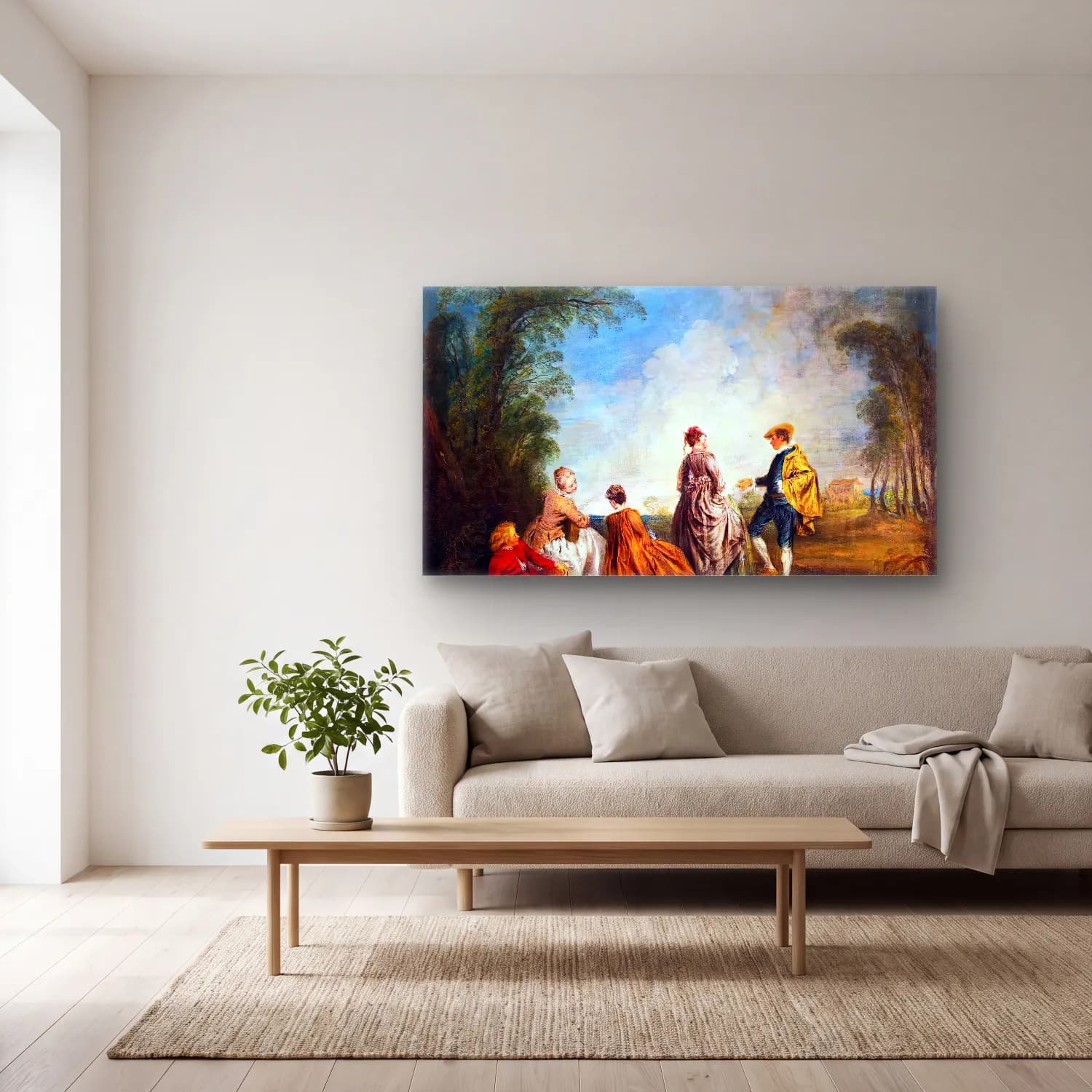 Jean-Antoine Watteau – An Embarrassing Proposal cam tablo — açık renk salonda