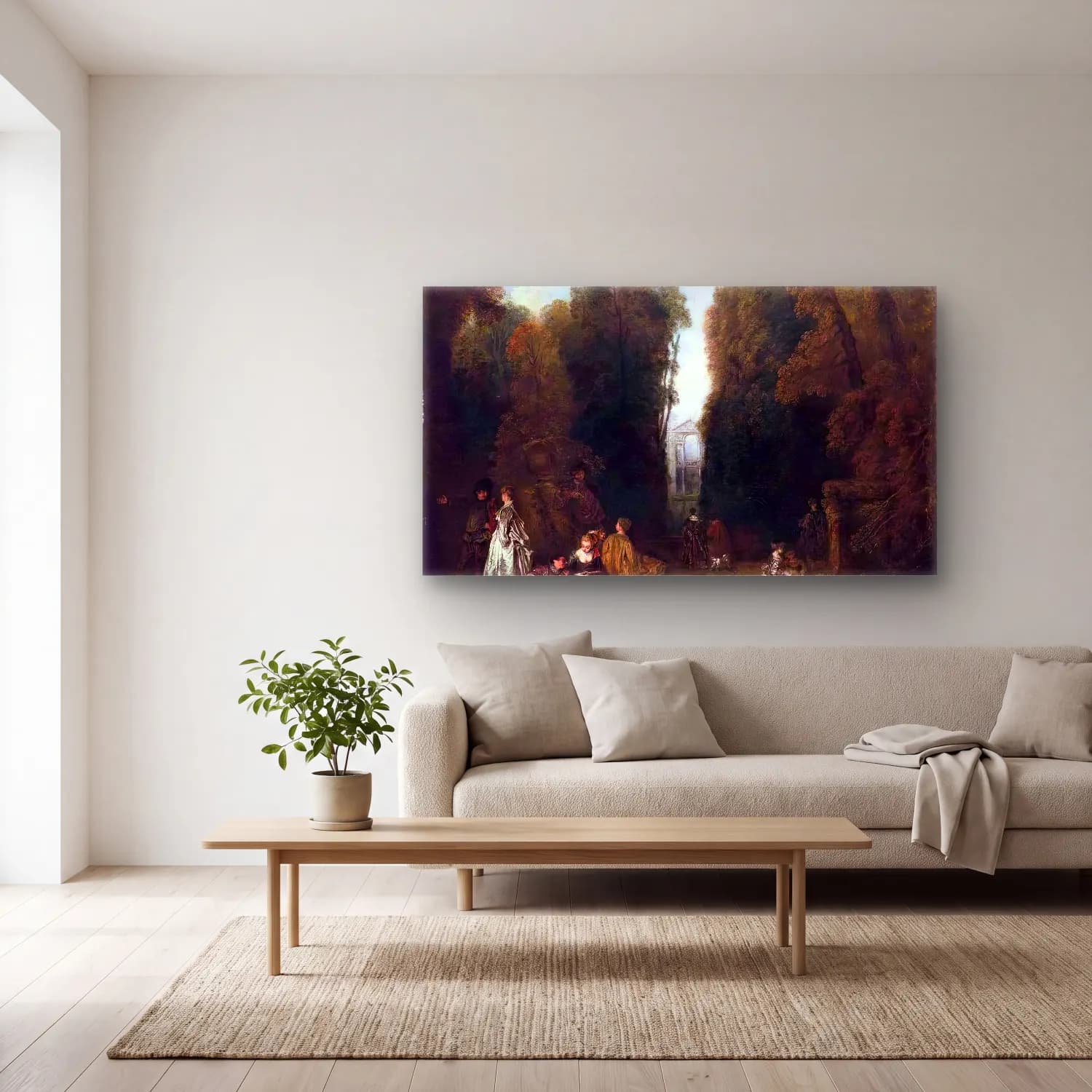 Jean-Antoine Watteau – La Perspective (View through the Trees) cam tablo — açık renk salonda