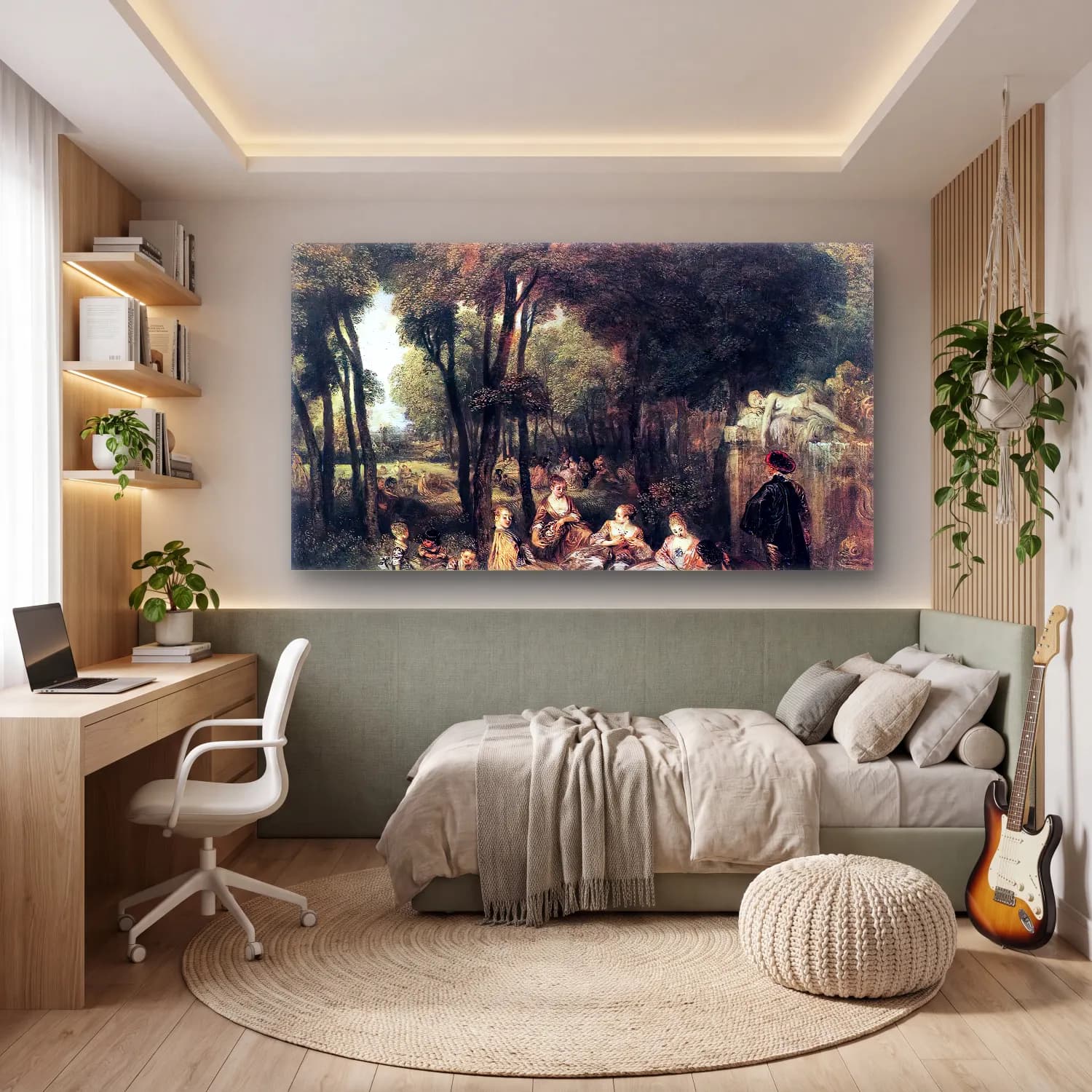 Jean-Antoine Watteau – Les Champs Elysées cam tablo — genç odasında