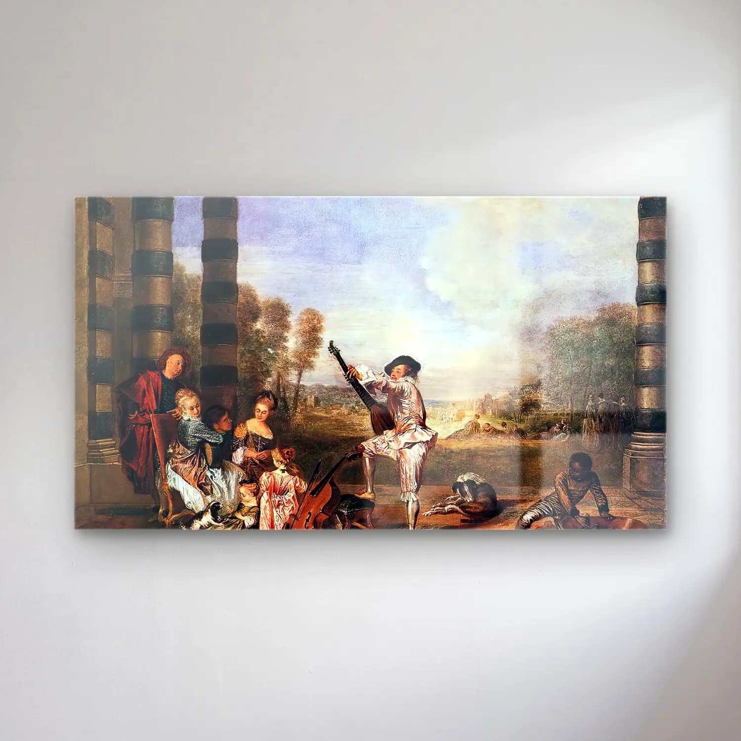 Jean-Antoine Watteau – Les Charmes de la Vie (The Music Party) cam tablo — Jean-Antoine Watteau – Les Charmes de la Vie (The Music Party) — yağlı boya dini sahne