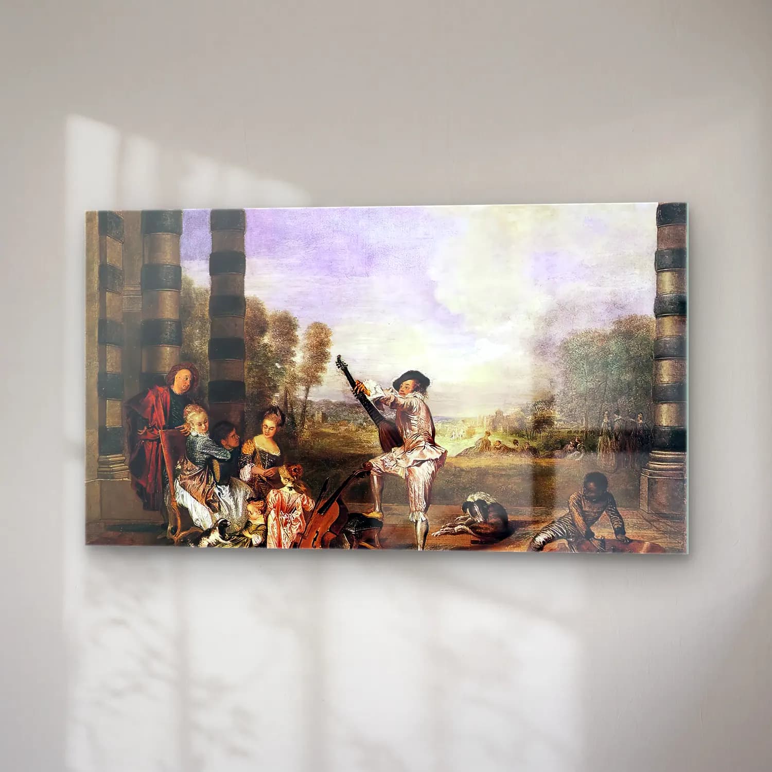 Jean-Antoine Watteau – Les Charmes de la Vie (The Music Party) cam tablo — sağ açıdan görünüm
