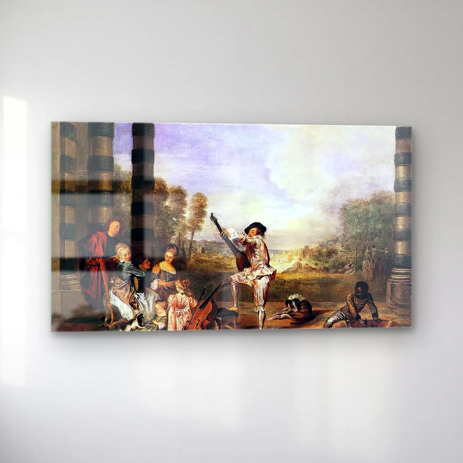 Jean-Antoine Watteau – Les Charmes de la Vie (The Music Party) cam tablo — sol açıdan görünüm