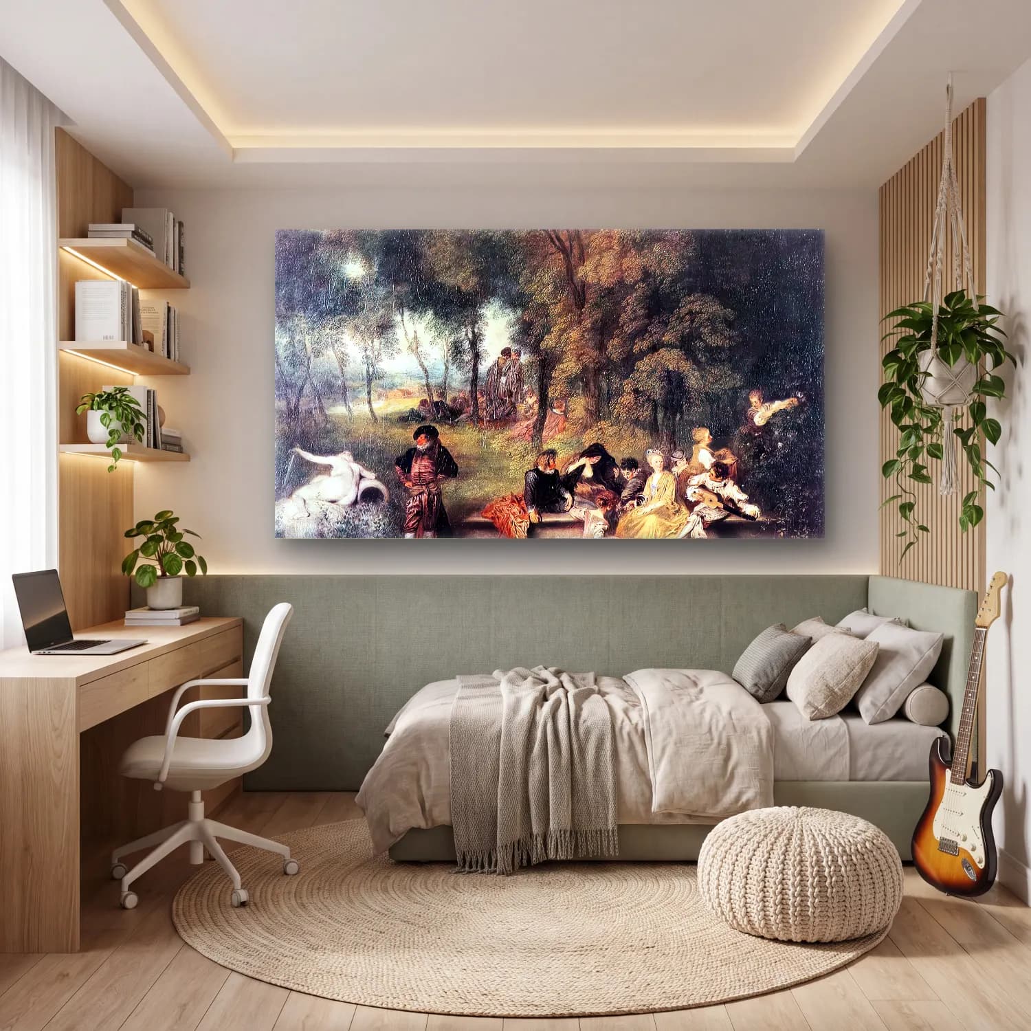 Jean-Antoine Watteau – Merry Company in the Open Air cam tablo — genç odasında