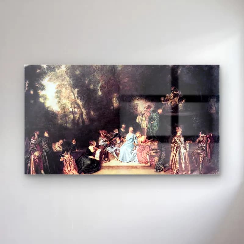 Jean-Antoine Watteau – Party in the Open Air cam tablo — Jean-Antoine Watteau – Party in the Open Air — vintage dini sahne