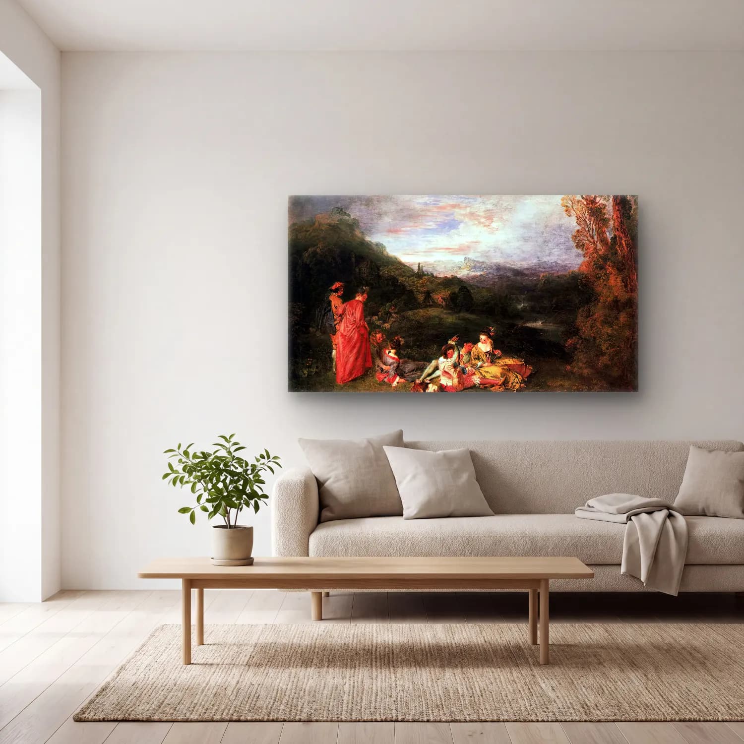 Jean-Antoine Watteau – Peaceful Love cam tablo — açık renk salonda