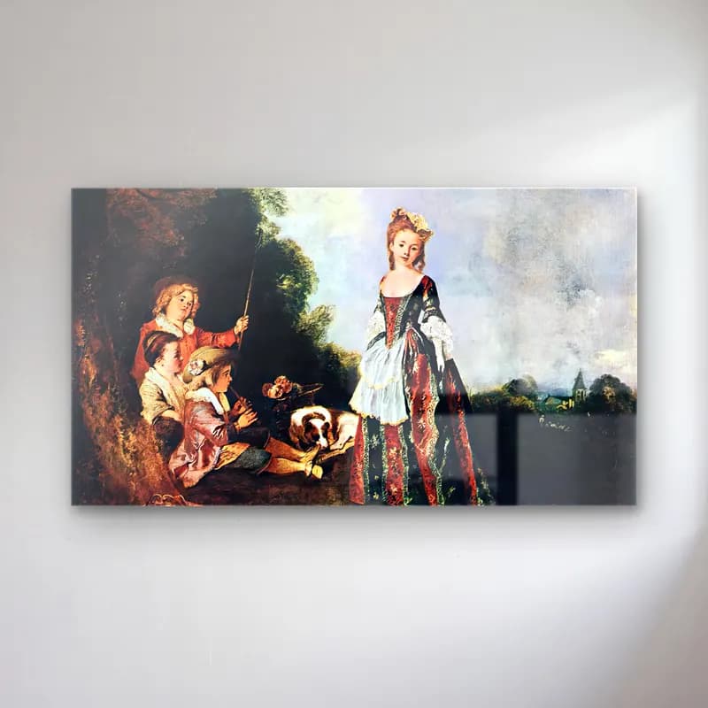 Jean-Antoine Watteau – The Dance cam tablo — Jean-Antoine Watteau – The Dance — vintage elbiseli kadın