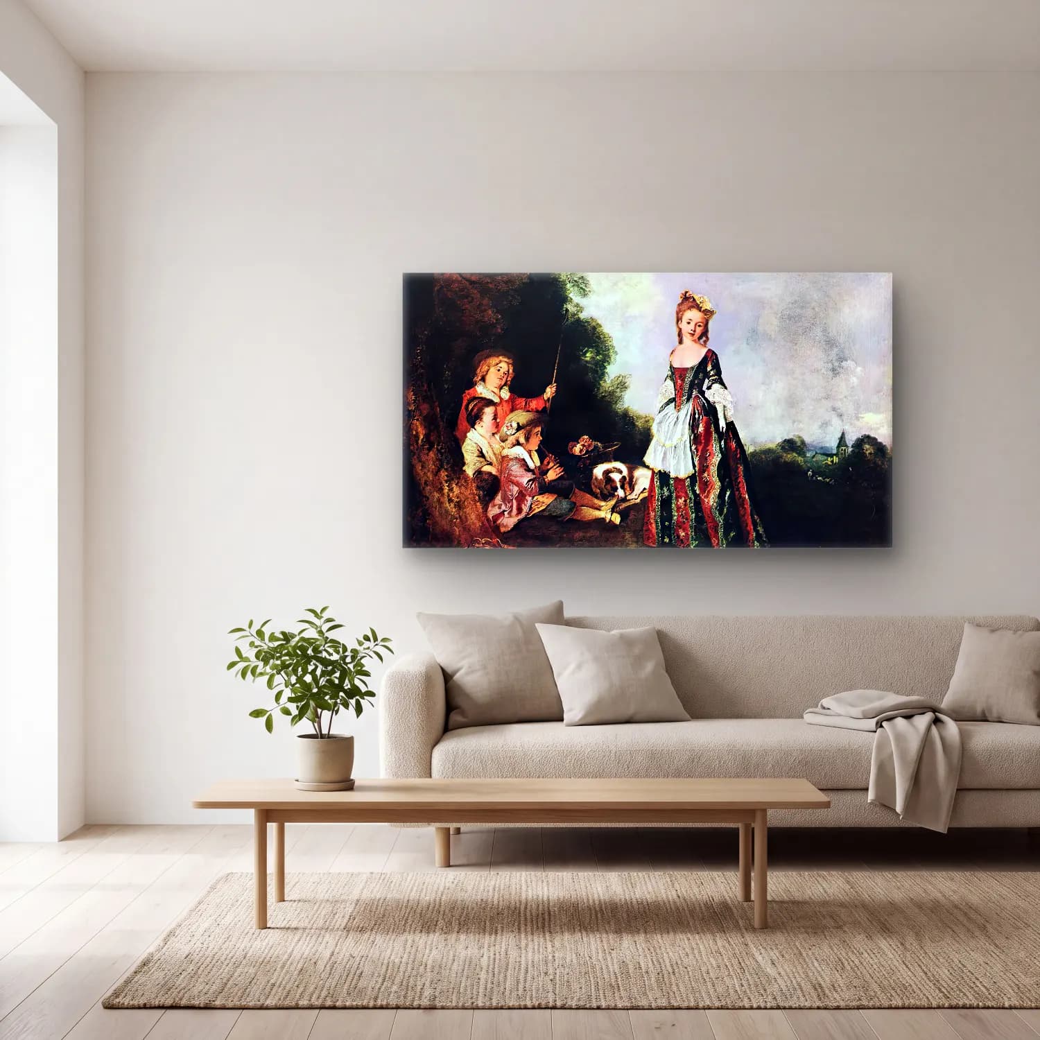Jean-Antoine Watteau – The Dance cam tablo — açık renk salonda