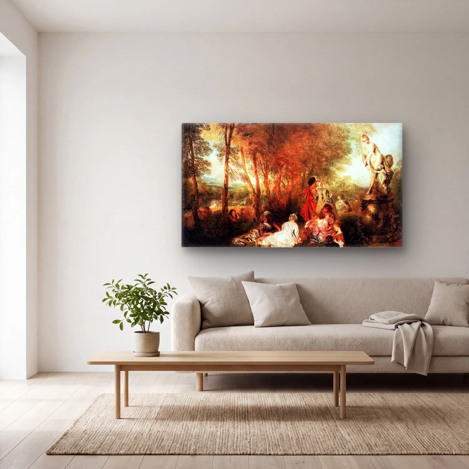 Jean-Antoine Watteau – The Festival of Love cam tablo — açık renk salonda