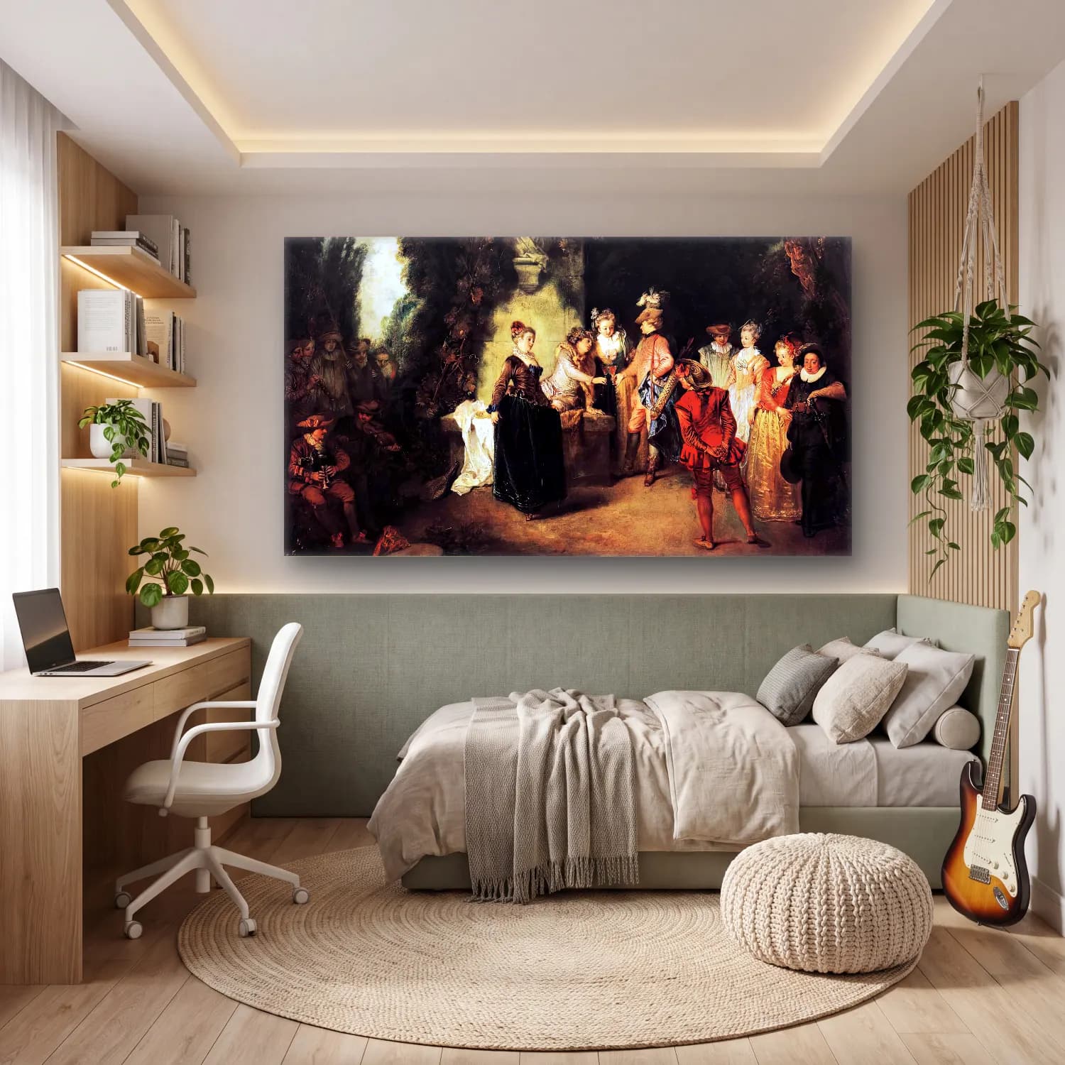 Jean-Antoine Watteau – The French Comedy cam tablo — genç odasında