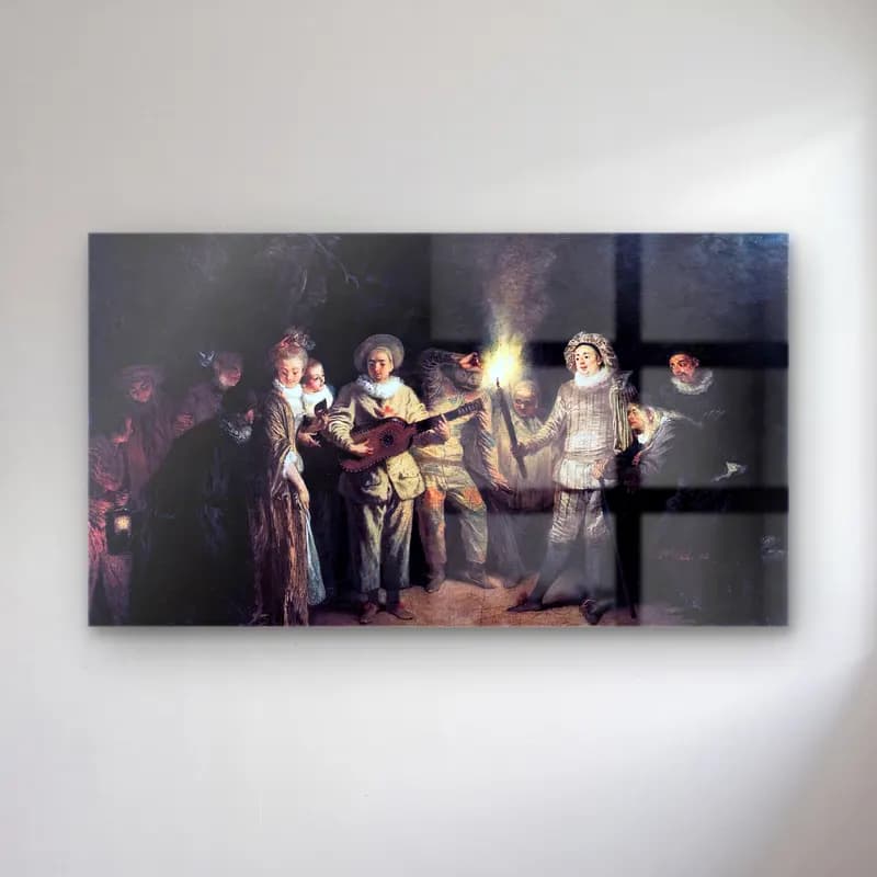 Jean-Antoine Watteau – The Italian Comedy cam tablo — Jean-Antoine Watteau – The Italian Comedy — yağlı boya dini sahne