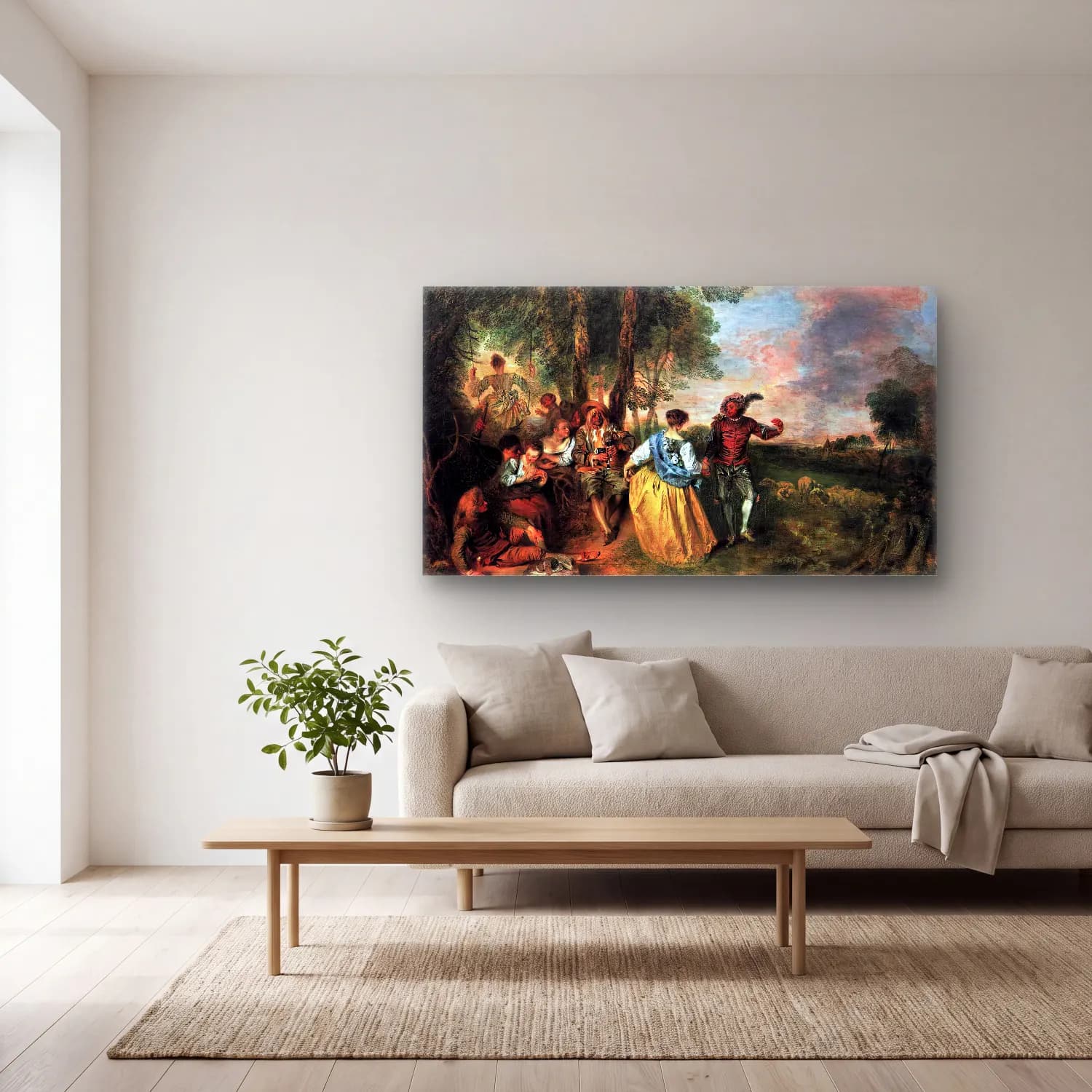 Jean-Antoine Watteau – The Shepherds cam tablo — açık renk salonda