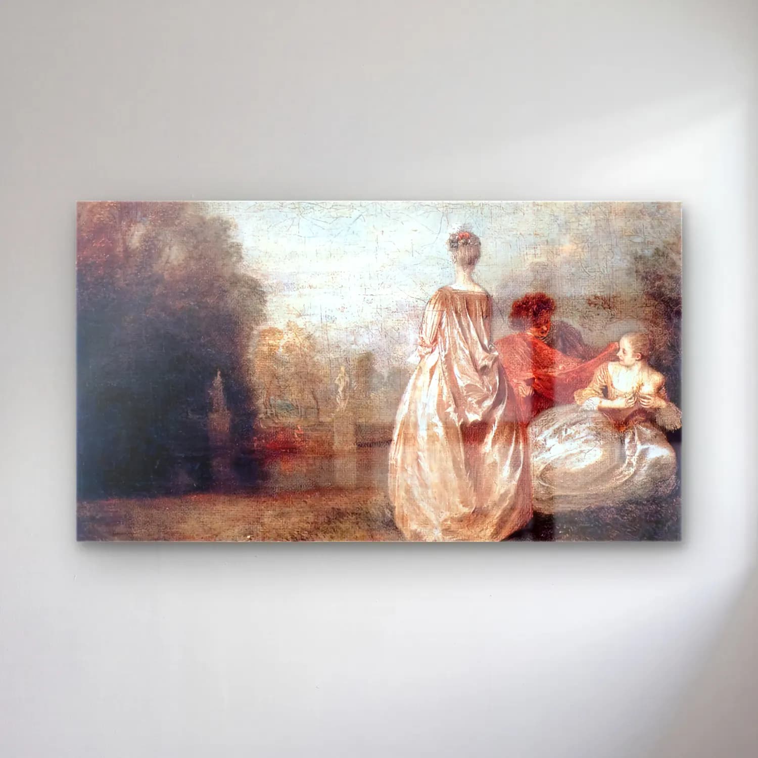 Jean-Antoine Watteau – Two Cousins cam tablo — Jean-Antoine Watteau – Two Cousins — empresyonist elbiseli kadın