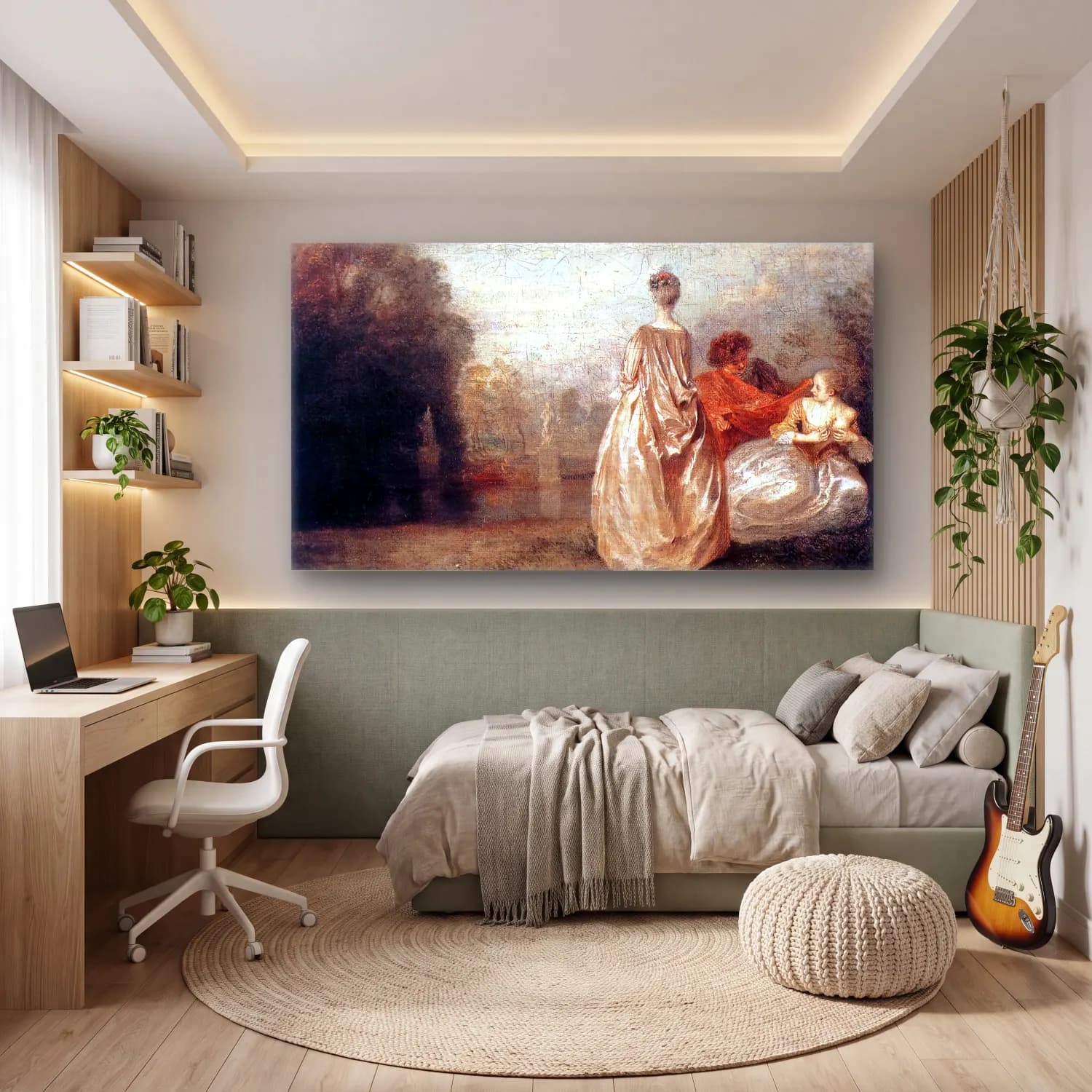 Jean-Antoine Watteau – Two Cousins cam tablo — genç odasında