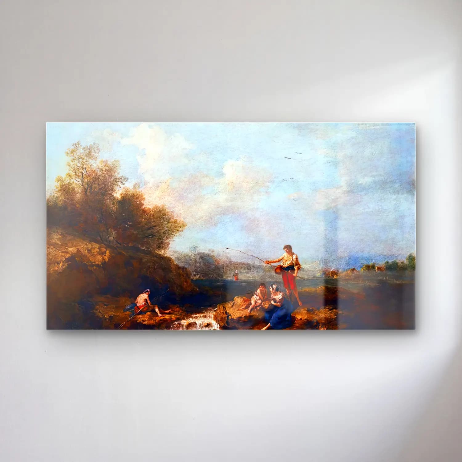 Francesco Zuccarelli – Fishermen and Other Figures beside a Flowing Stream cam tablo — Francesco Zuccarelli – Fishermen and Other Figures beside a Flowing Stream — yağlı boya mitolojik sahne
