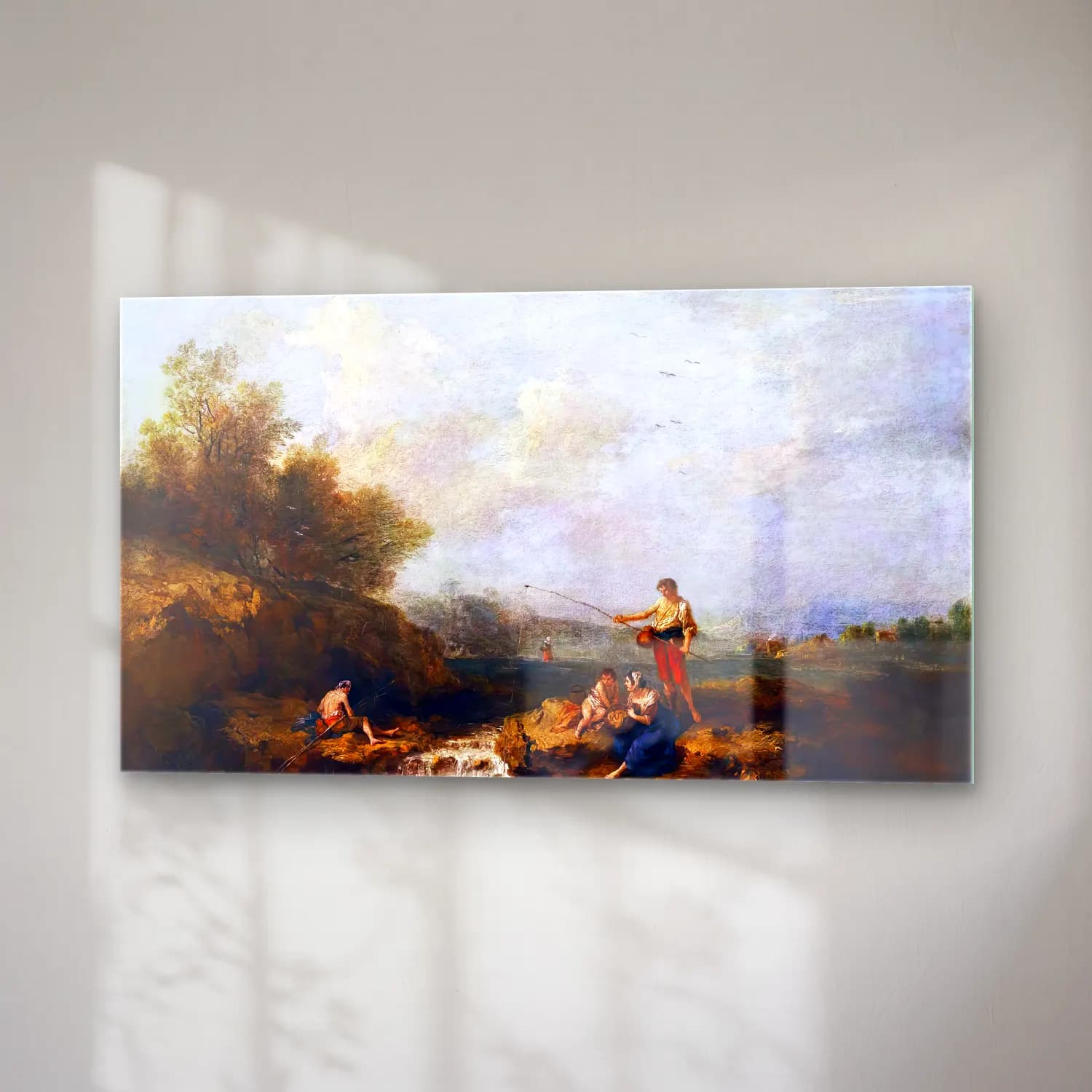 Francesco Zuccarelli – Fishermen and Other Figures beside a Flowing Stream cam tablo — sağ açıdan görünüm