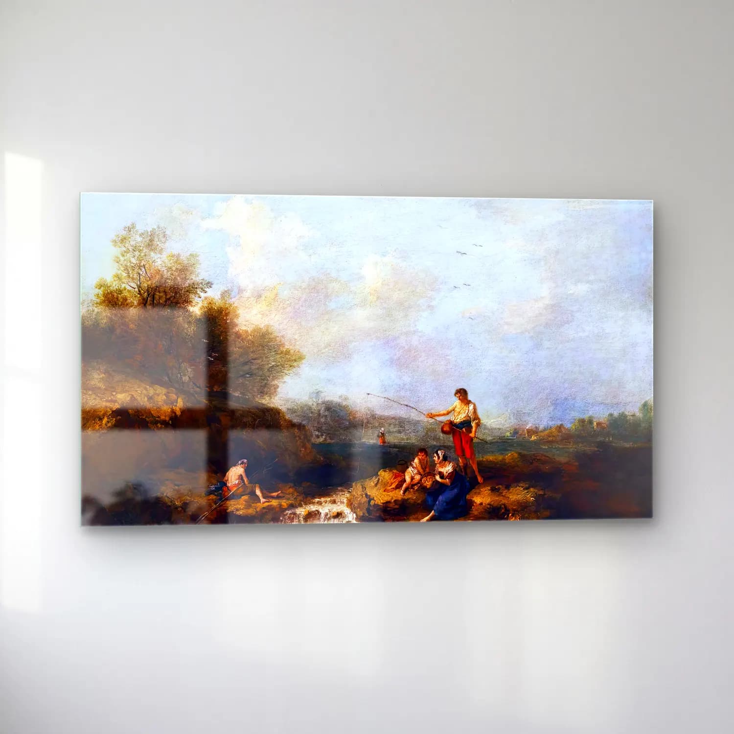 Francesco Zuccarelli – Fishermen and Other Figures beside a Flowing Stream cam tablo — sol açıdan görünüm