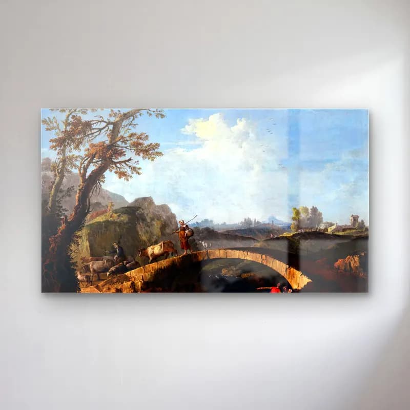 Francesco Zuccarelli – Landscape with Bridge cam tablo — Francesco Zuccarelli – Landscape with Bridge — yağlı boya köprü