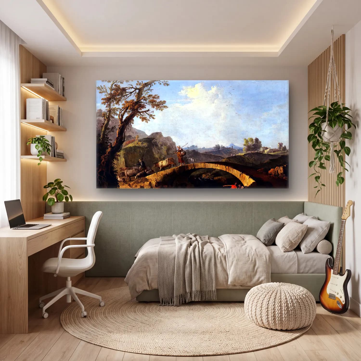 Francesco Zuccarelli – Landscape with Bridge cam tablo — genç odasında
