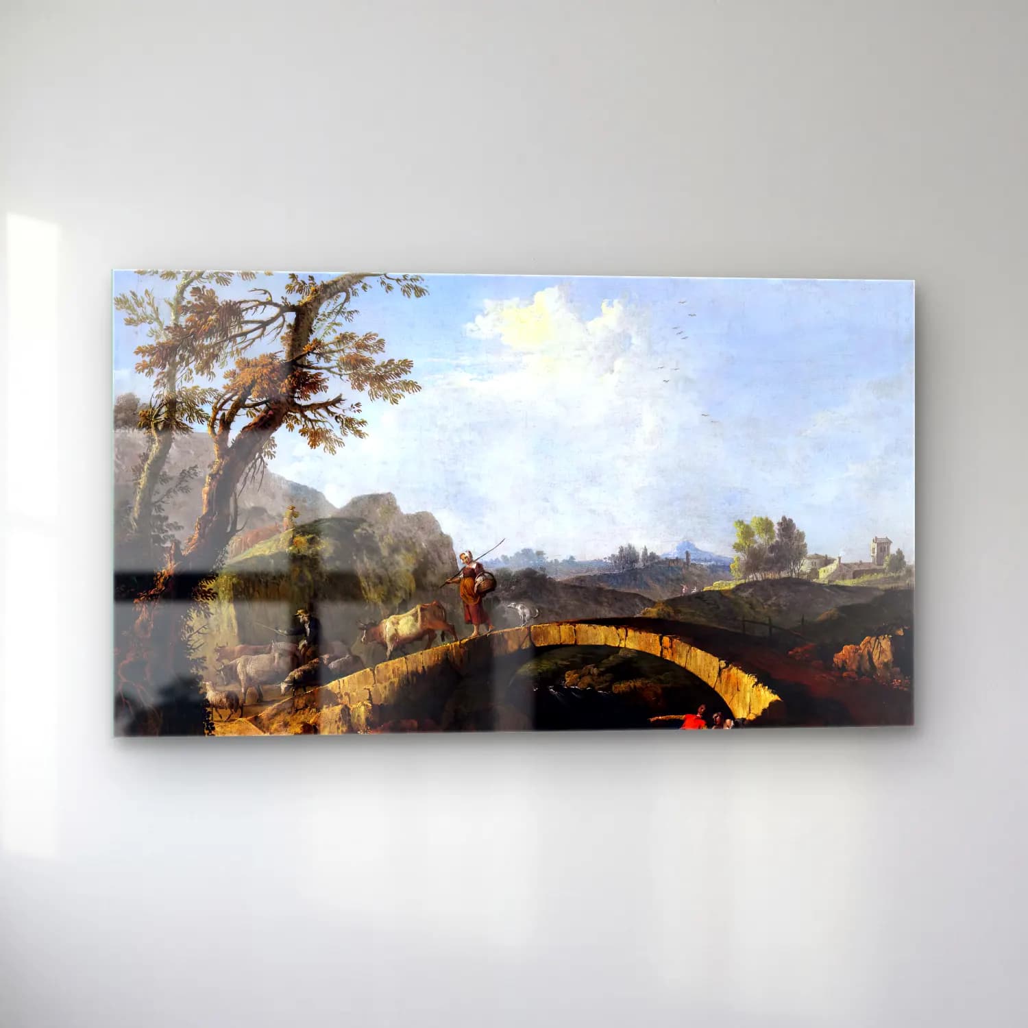 Francesco Zuccarelli – Landscape with Bridge cam tablo — sol açıdan görünüm