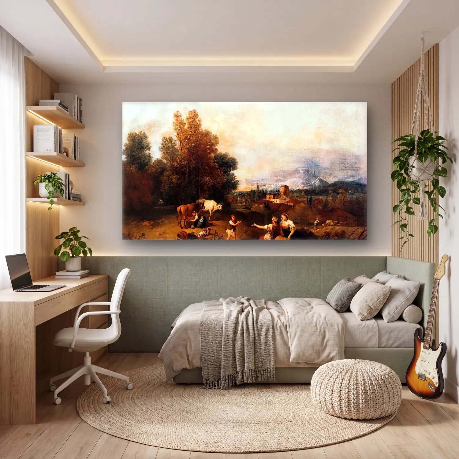 Francesco Zuccarelli – Landscape – Bej Tonlar cam tablo — genç odasında