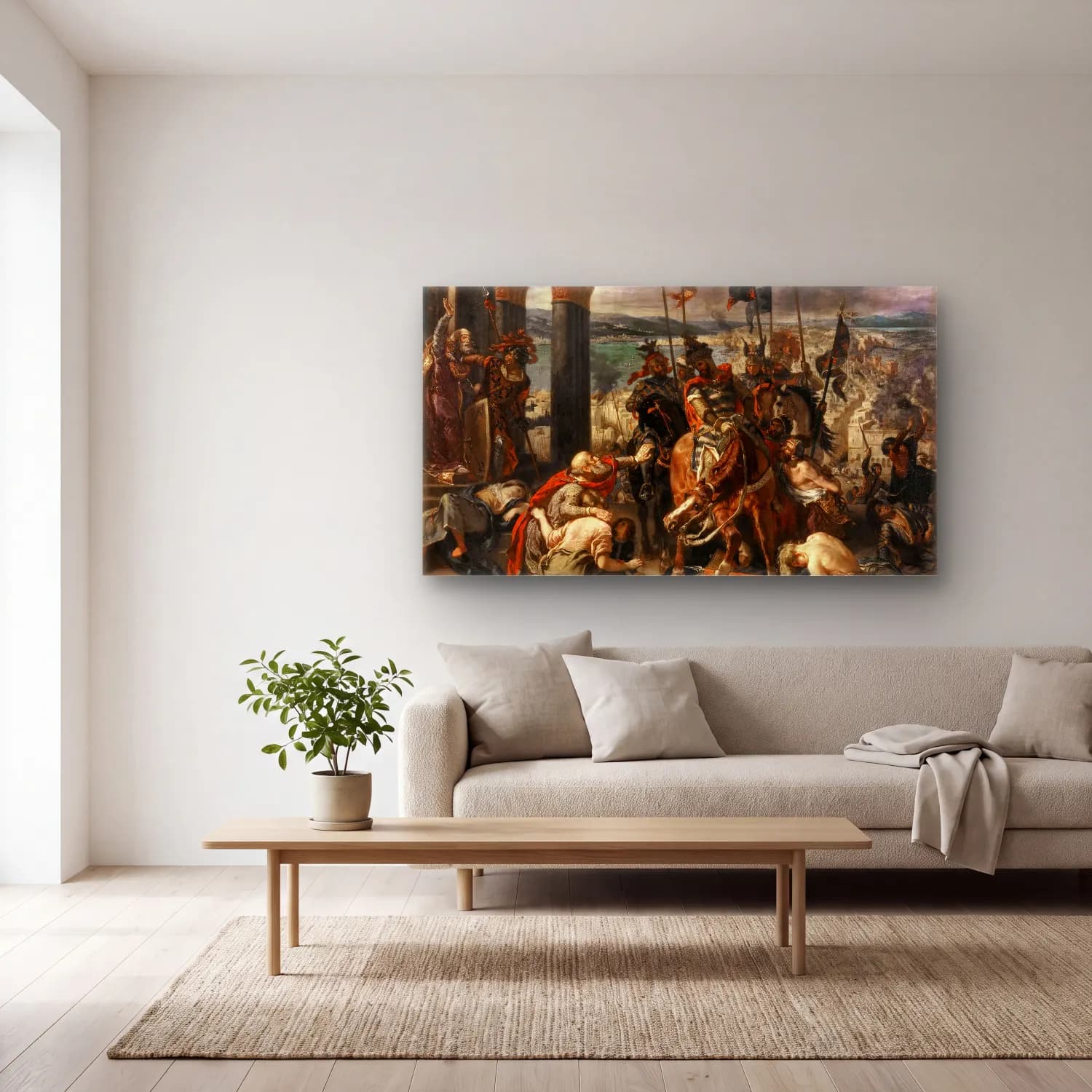 Eugene Delacroix – Entry of the Crusaders in Constantinople cam tablo — açık renk salonda