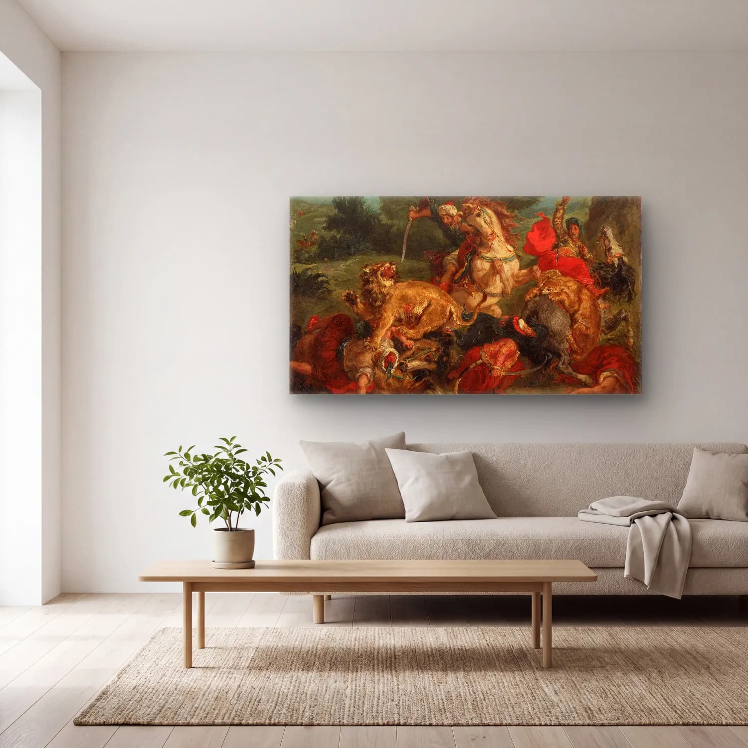 Eugene Delacroix – La Chasse aux lions cam tablo — açık renk salonda