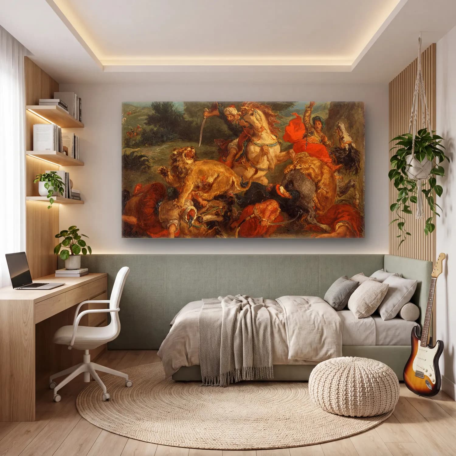 Eugene Delacroix – La Chasse aux lions cam tablo — genç odasında