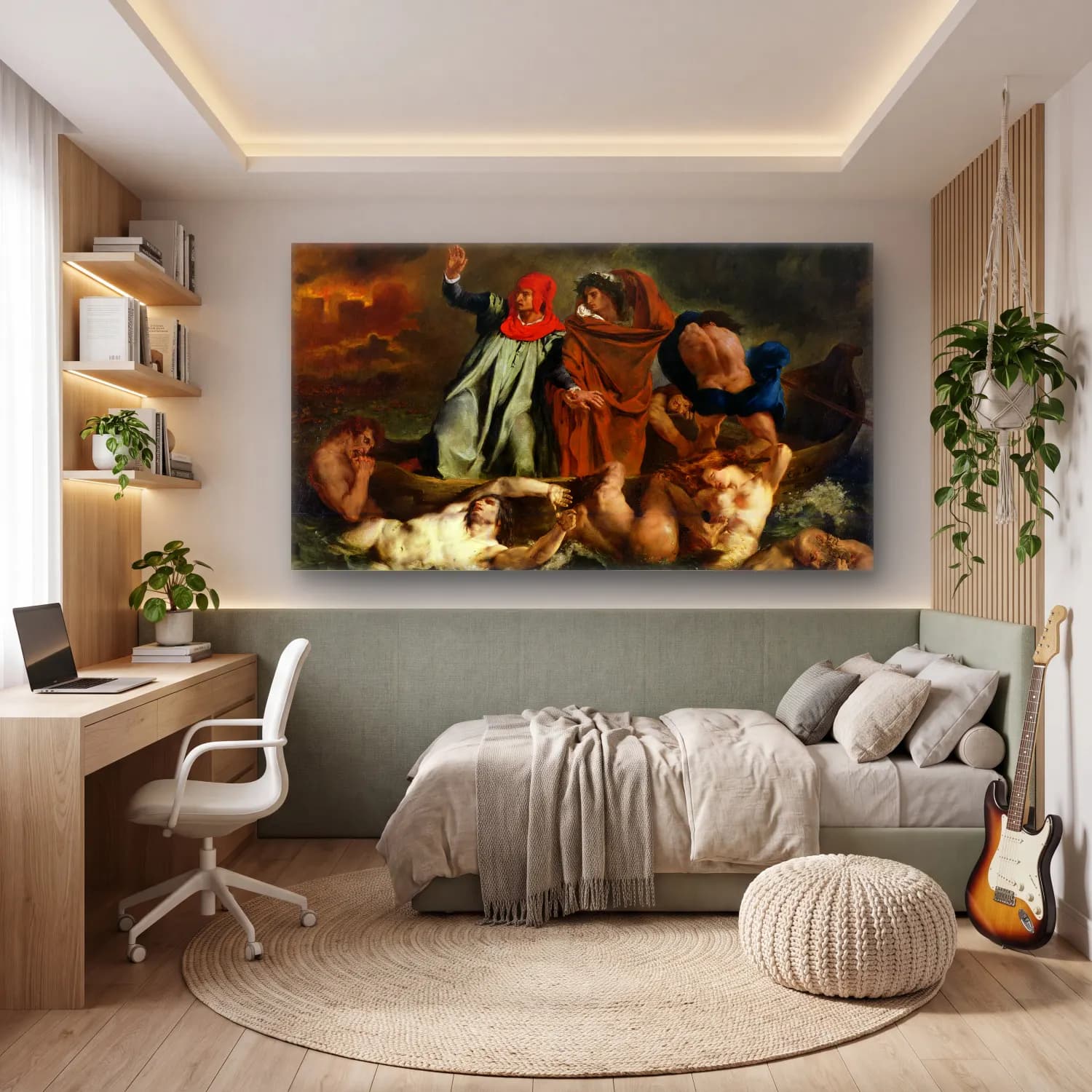 Eugene Delacroix – The Barque of Dante cam tablo — genç odasında