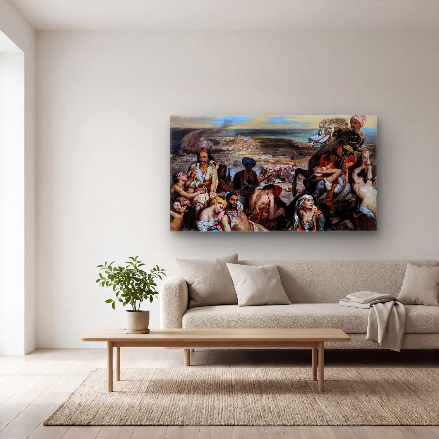 Eugene Delacroix – The Massacre at Chios cam tablo — açık renk salonda