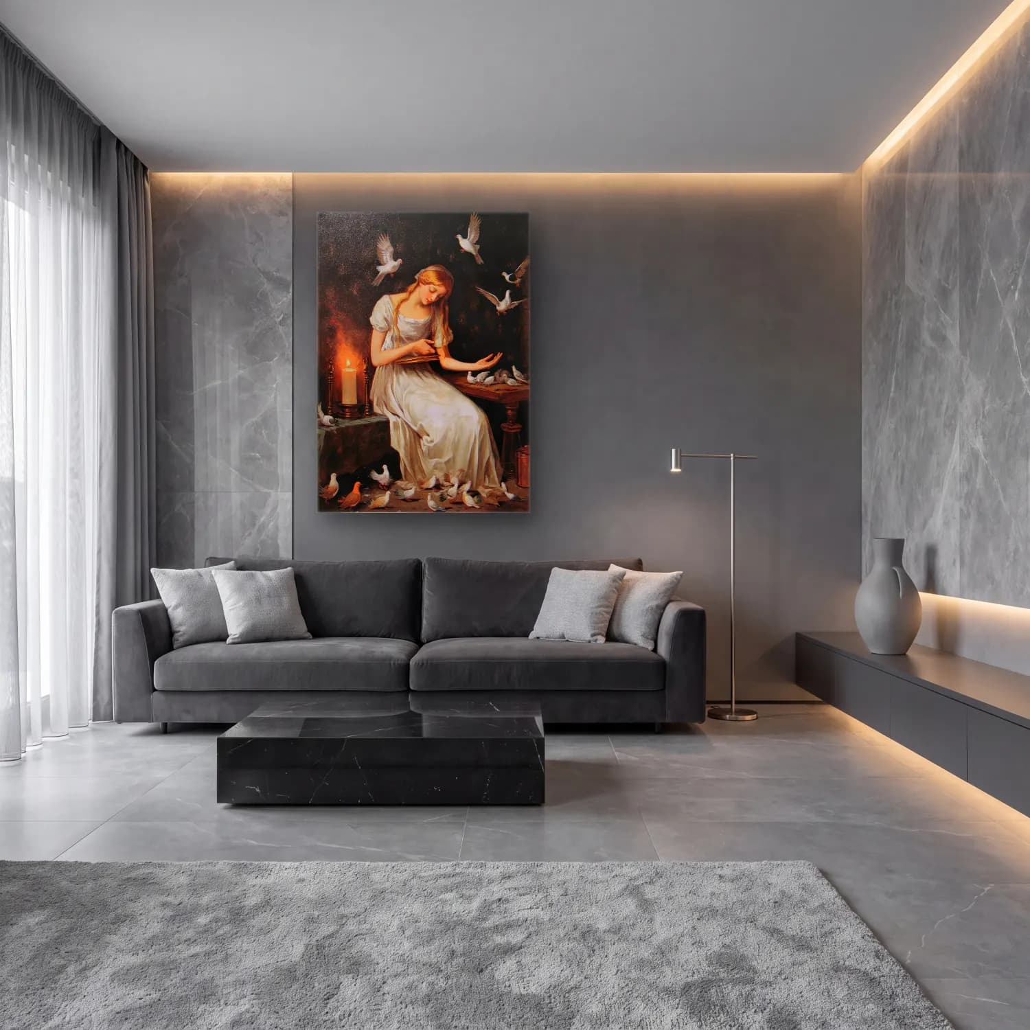 Yağlı Boya Kitap Okuyan Kadın – Pastel Tonlar cam tablo — lüks salon duvarında