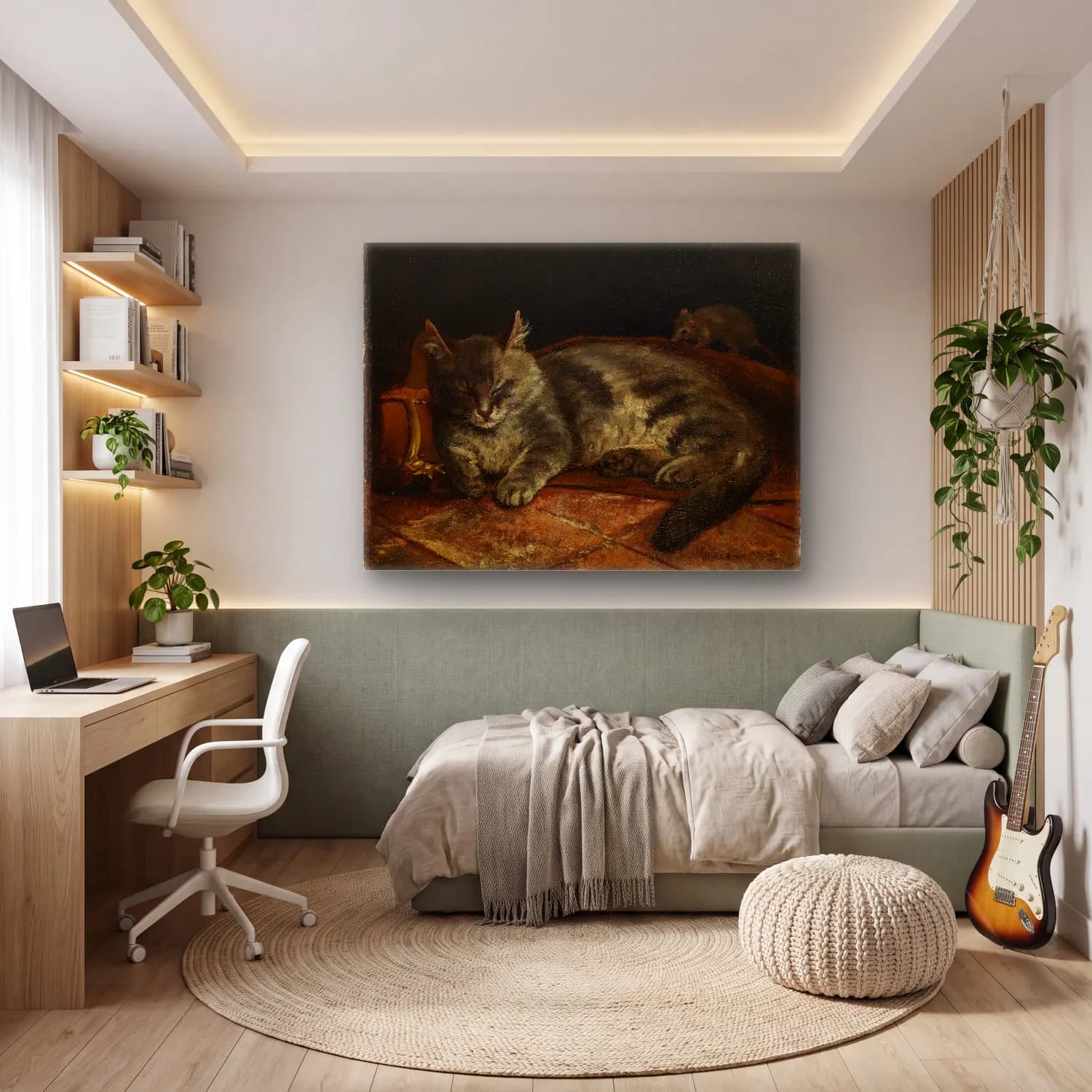 Yağlı Boya Kedi No. 11 cam tablo — genç odasında