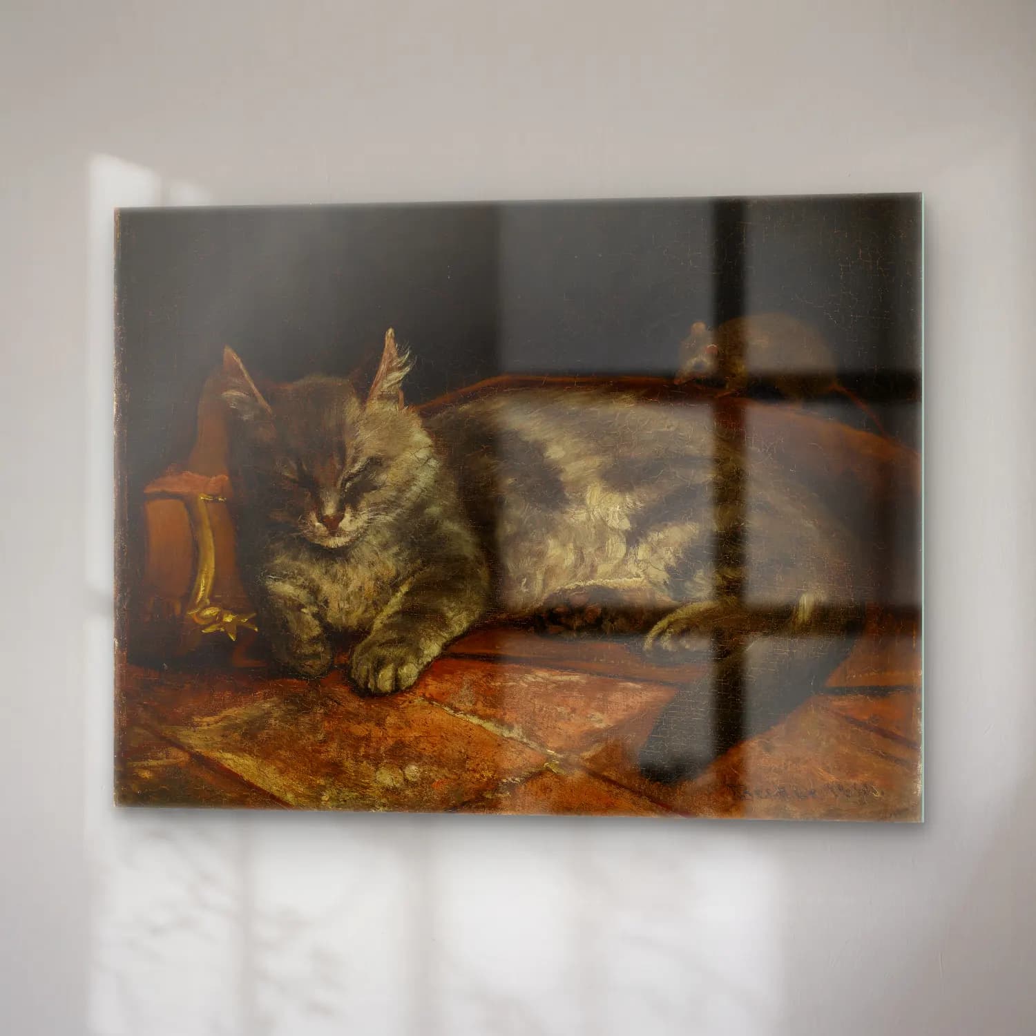 Yağlı Boya Kedi No. 11 cam tablo — sağ açıdan görünüm