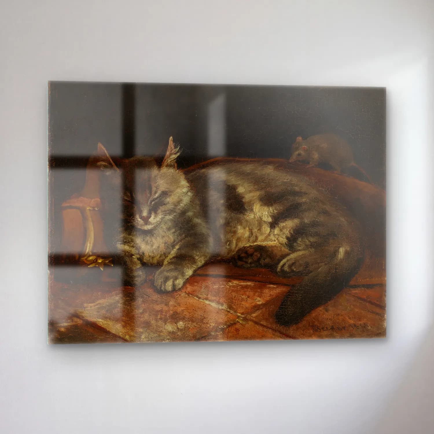 Yağlı Boya Kedi No. 11 cam tablo — sol açıdan görünüm