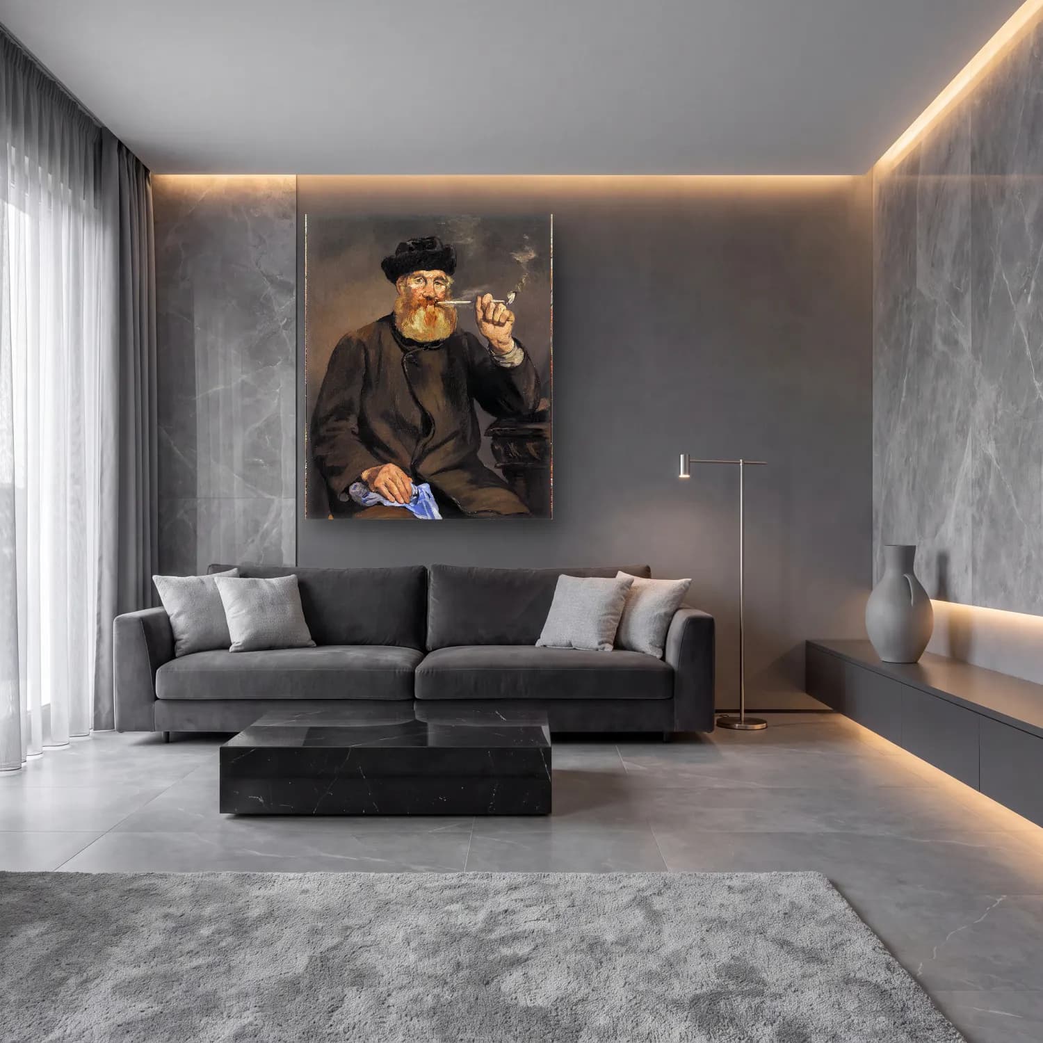 Yağlı Boya Erkek Portresi No. 29 cam tablo — lüks salon duvarında